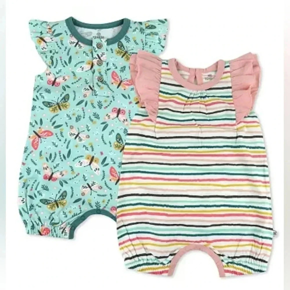 Honest Baby 2-Pack Rompers, Pink/ Blue/Stripes, 3-6 Mos, NWT - Picture 1 of 13